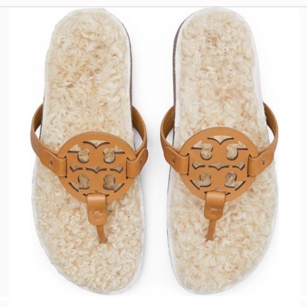 Tory Burch Miller Cloud Sherling Sandals Tan